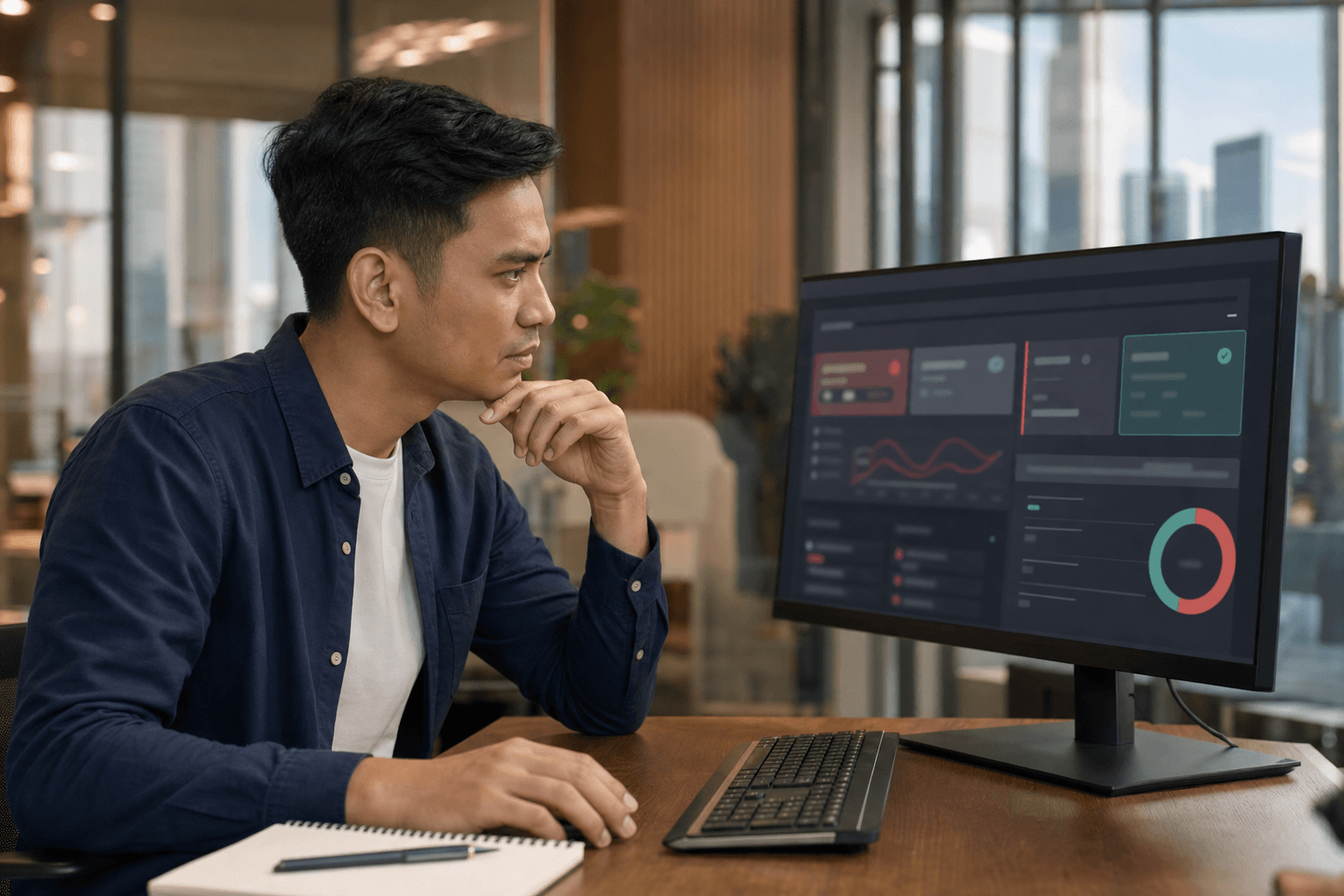 Analyst reviewing AI-assisted patterns kept within a governed data context
