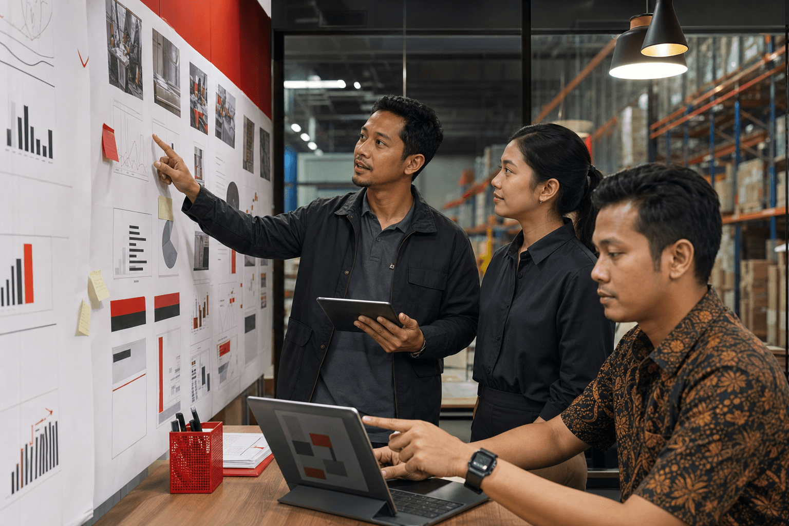 Operations team monitoring current activity through connected dashboards